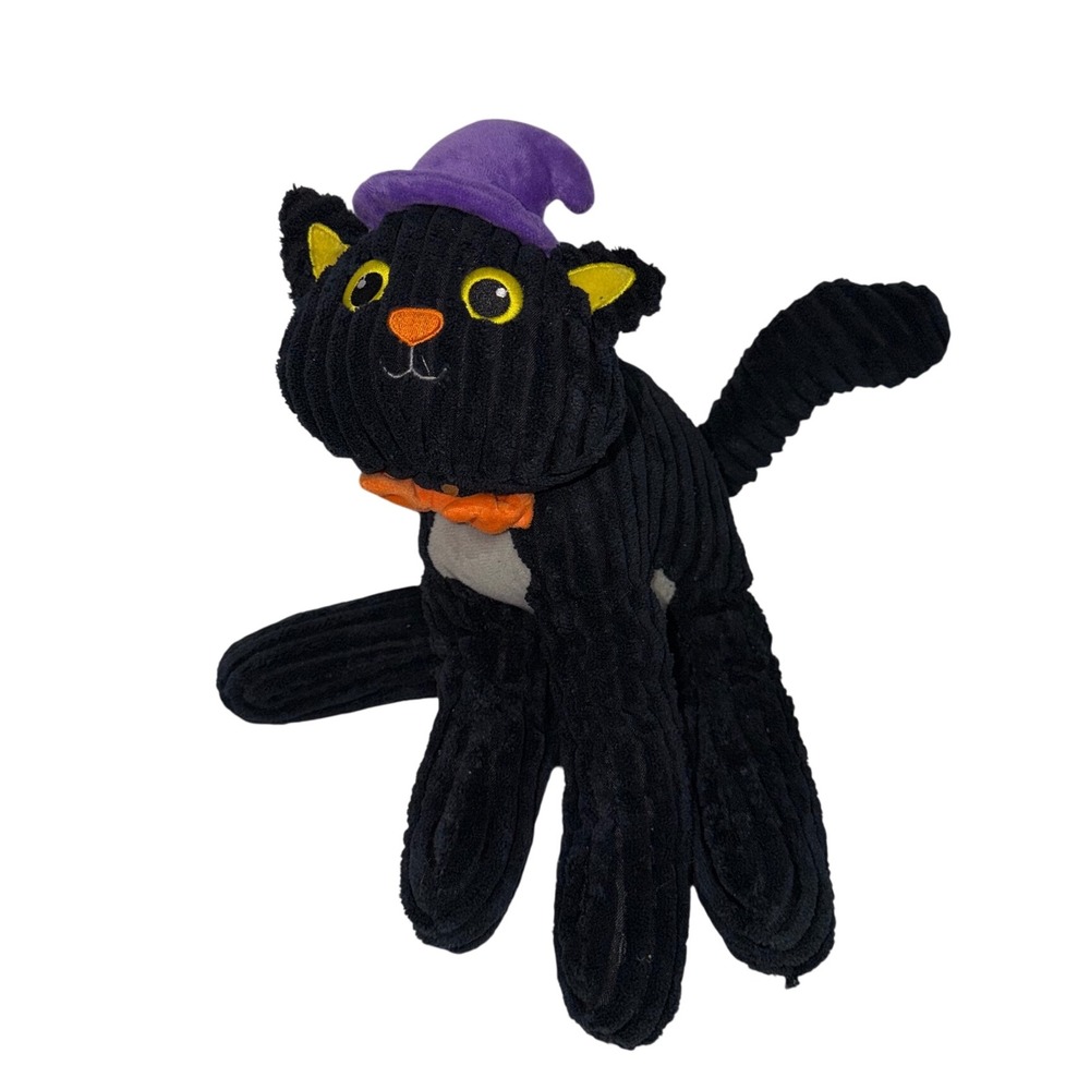 Halloween Black Cat Dog Plush Stuffed Animal Witch Hat Orange Bow Tie 14"
